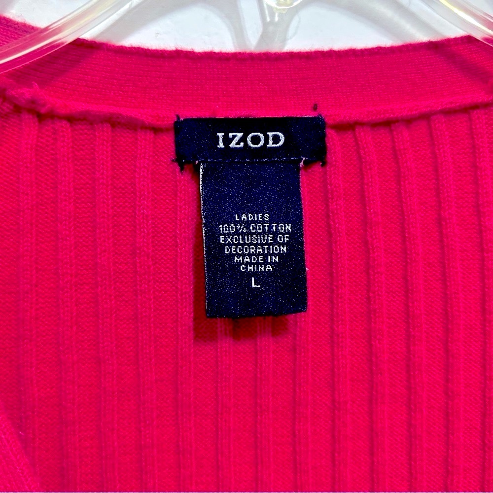 IZOD Women’s Fitted Ribbed Raspberry Color Cardigan - Picture 4 of 8